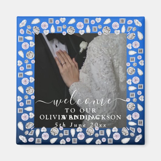 Elegantes Silberes blaues Herz Diamant Glitzer Hoc Magnet (Vorne)