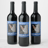 Elegantes Silberes blaues Herz Diamant Glitzer Hoc Weinetikett (Flaschen)