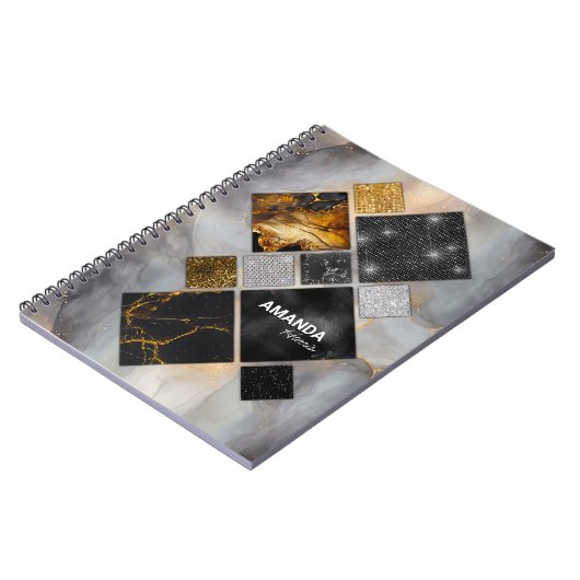 Elegantes, silberfarbenes geometrisches Skizzenbuc Notizblock (Linke Seite)