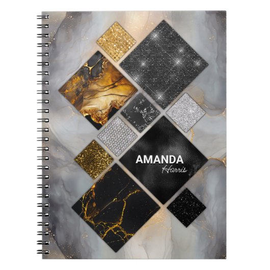 Elegantes, silberfarbenes geometrisches Skizzenbuc Notizblock (Vorderseite)