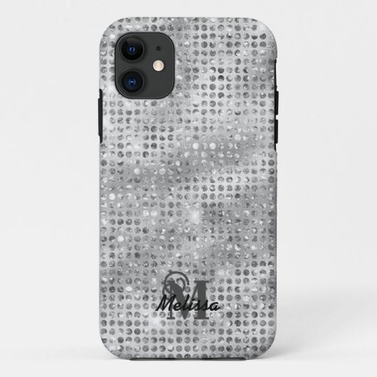 Elegantes, silberfarbenes Mustermonogramm Case-Mate iPhone Hülle (Rückseite)
