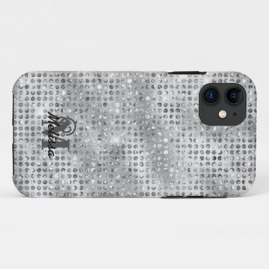 Elegantes, silberfarbenes Mustermonogramm Case-Mate iPhone Hülle (Rückseite (Horizontal))