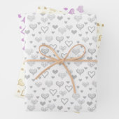 Elegantes, silbergelbes Vintages Herzmuster Geschenkpapier Set (Beispiel)