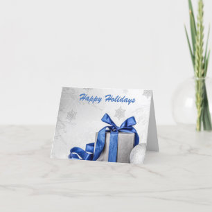 Elegantes Silbergeschenk mit blauem Ribbon-Silbers Feiertagskarte