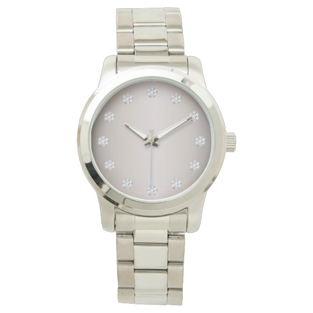 Elegantes Silbergesicht und Diamanten Armbanduhr (Vorderseite)