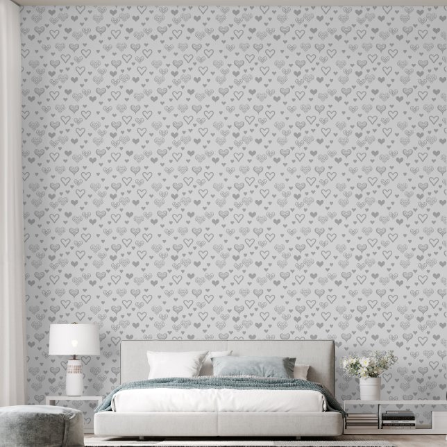 Elegantes Silbergrau dekoratives Herzmuster Tapete (Schlafzimmer)