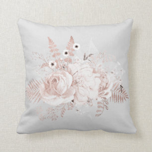Elegantes Silbergrau-Dusty-Rose Blumenkissen Kissen