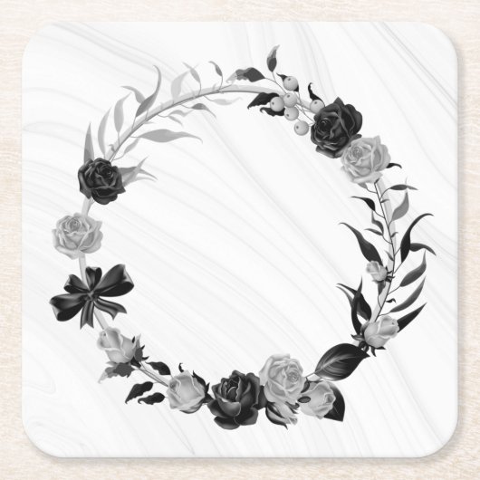 elegantes silbergraues und schwarzes Blumenmuster Rechteckiger Pappuntersetzer (Vorderseite)