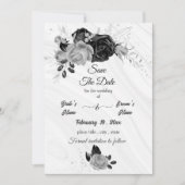 elegantes silbergraues und schwarzes Blumenmuster Save The Date (Vorderseite)