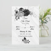 elegantes silbergraues und schwarzes Blumenmuster Save The Date (Stehend Vorderseite)