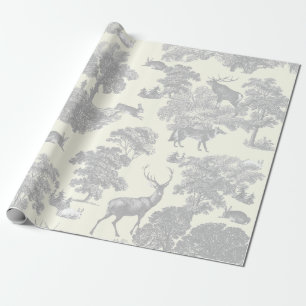 Elegantes Silbergraues Weiß Toile Hirschwald Geschenkpapier