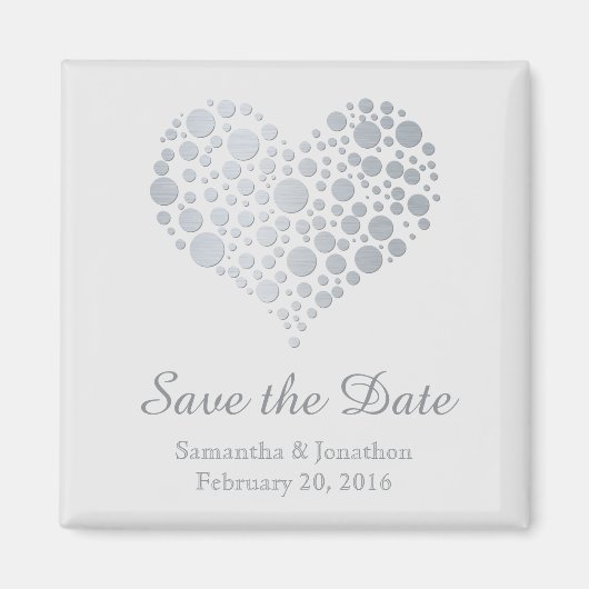 Elegantes Silberherz auf leicht grau Save the Date Magnet (Vorne)