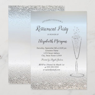 Elegantes Silberkonfetti Glas Silber Ruhestand Einladung