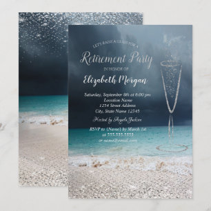 Elegantes Silberkonfetti-Glas Strand Ruhestand Einladung