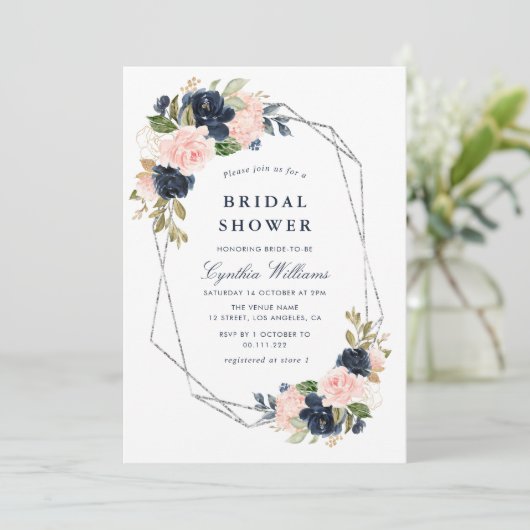 elegantes silbernes Brautparty Einladung (Stehend Vorderseite)