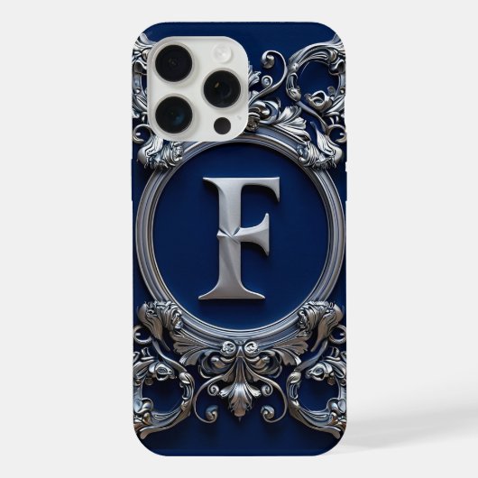 Elegantes silbernes F-Monogramm iPhone Hülle (Rückseite)