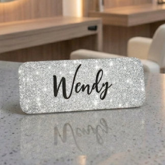 Elegantes silbernes Glitter-Stab-Namensschild Namensschild