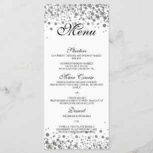 Elegantes, silbernes Hochzeitmenü Menükarte