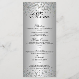 Elegantes, silbernes Hochzeitmenü Menükarte