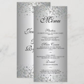 Elegantes, silbernes Hochzeitmenü Menükarte (Vorne/Hinten)