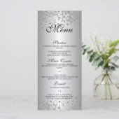 Elegantes, silbernes Hochzeitmenü Menükarte (Stehend Vorderseite)