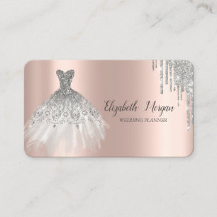Elegantes silbernes Kleid Glittertropfen Roségold Visitenkarte
