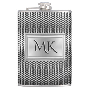 Elegantes silbernes Metallgitter-Monogramm Flachmann