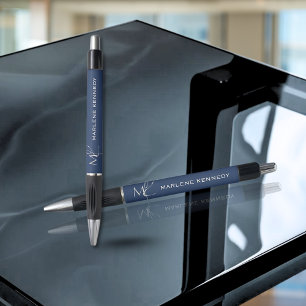 Elegantes silbernes Monogramm-Logo in Marineblau Kugelschreiber