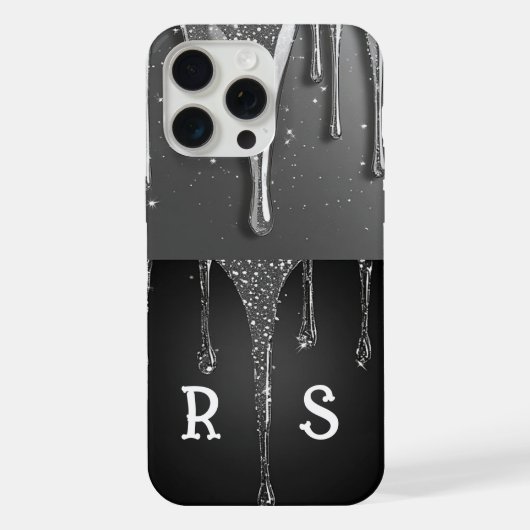 💎 Elegantes silbernes Monogramm mit Tropfen-Desig iPhone Hülle (Rückseite)