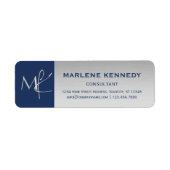 Elegantes silbernes Monogramm Navy Blau Rücksendea (Vorne)