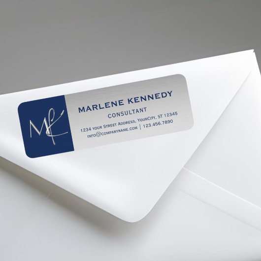 Elegantes silbernes Monogramm Navy Blau Rücksendea