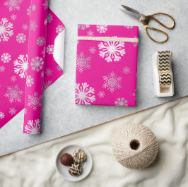 Elegantes silbernes Schneeflocken rosa Wrapping Pa Geschenkpapier