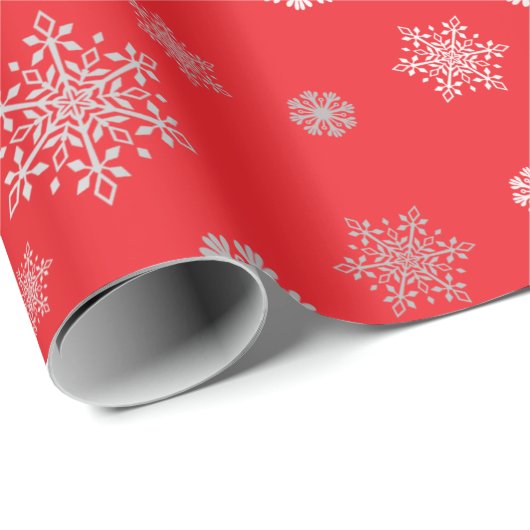 Elegantes silbernes Schneeflocken rotes Wrapping P Geschenkpapier (Rolleneckpunkt)