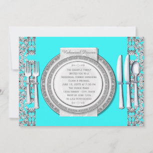 Elegantes silbernes Teal Blau Probeessen Einladung