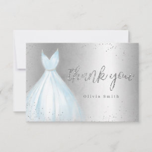 Elegantes silbernes und funkelndes blaues Kleid Qu Dankeskarte