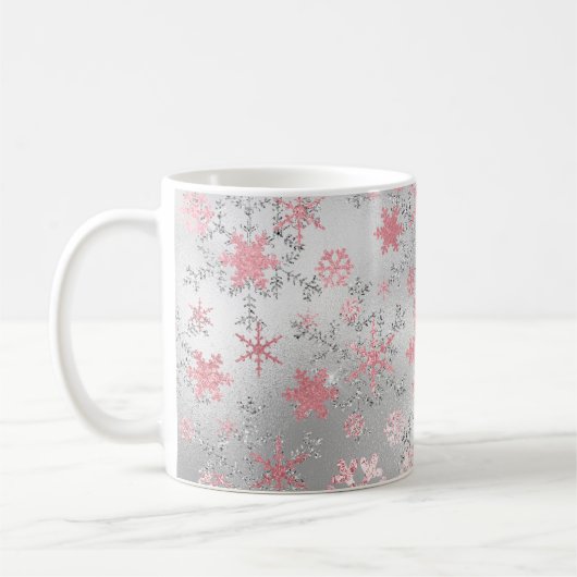 Elegantes Silberrosa Schneeflockenmuster Kaffeetasse (Links)