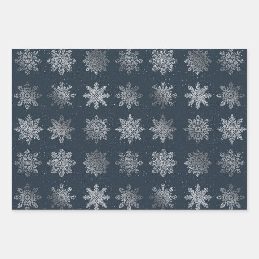 Elegantes Silberschneeflockenmuster Geschenkpapier Set (Vorderseite 3)