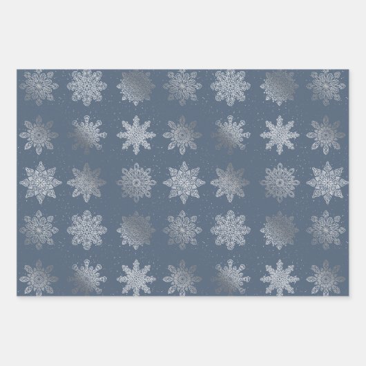 Elegantes Silberschneeflockenmuster Geschenkpapier Set (Vorderseite 2)