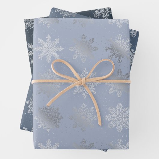 Elegantes Silberschneeflockenmuster Geschenkpapier Set (Beispiel)