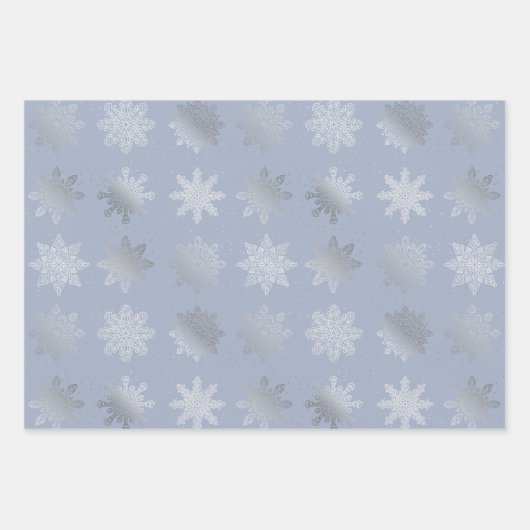 Elegantes Silberschneeflockenmuster Geschenkpapier Set (Vorderseite)