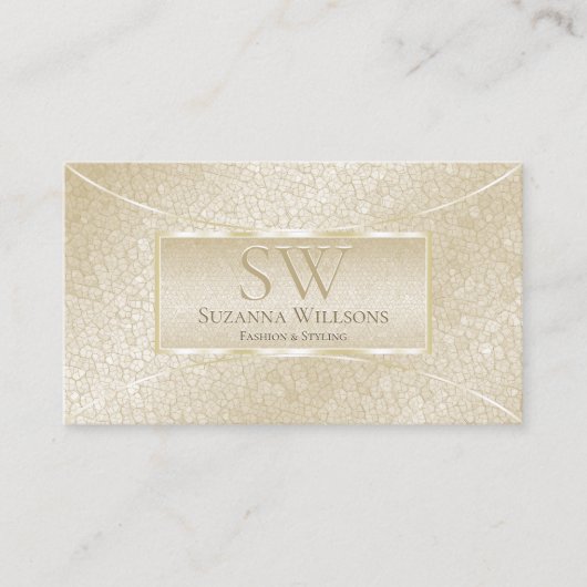 Elegantes Silk Cream Snake-Muster mit Monogramm Visitenkarte (Vorderseite)