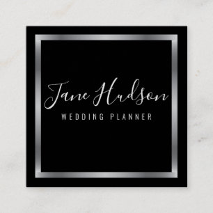 Elegantes Silve Black Minimalistisch Editable Quadratische Visitenkarte