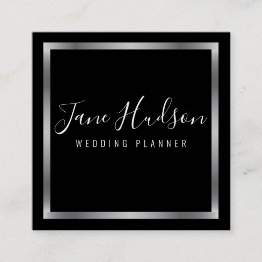 Elegantes Silve Black Minimalistisch Editable Quadratische Visitenkarte (Vorderseite)