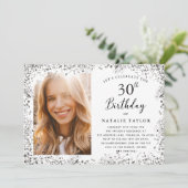 Elegantes Silver 30. Geburtstag Party Einladung (Stehend Vorderseite)