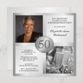 Elegantes Silver 50. Geburtstag Foto Einladungen (Vorne/Hinten)
