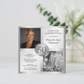 Elegantes Silver 50. Geburtstag Foto Einladungen (Stehend Vorderseite)