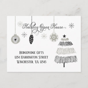 Elegantes Silver and Black Holiday Open House Feiertagspostkarte