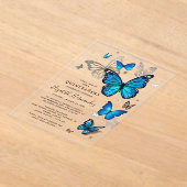 Elegantes Silver and Blue Butterfly Quinceanera Acryleinladungen (Ablage )