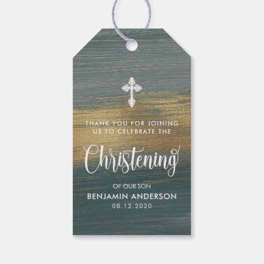 Elegantes Silver and Gold Boy Christening Vielen D Geschenkanhänger (Rückseite)