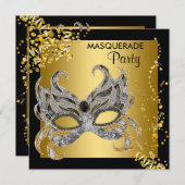 Elegantes Silver and Gold Masquerade Party Einladung (Vorne/Hinten)